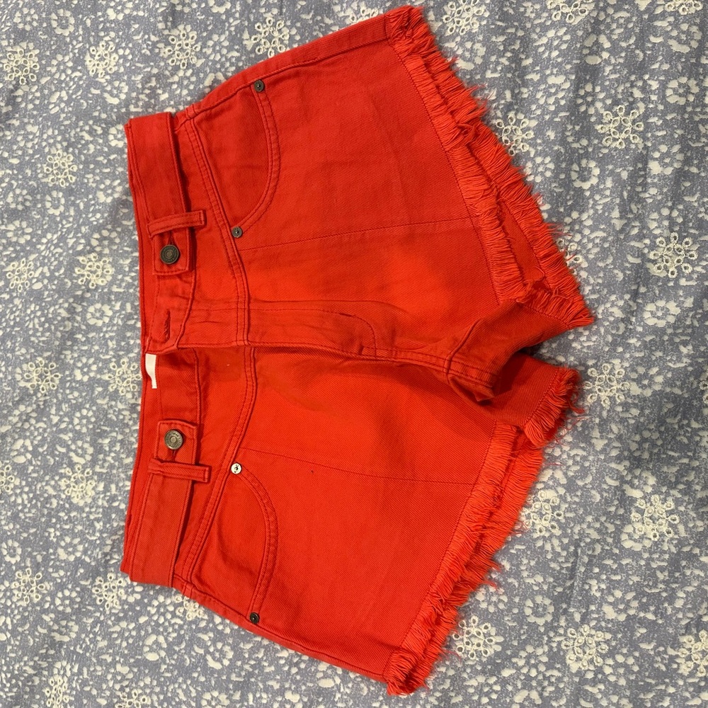 Red Frayed Hem Women's Shorts